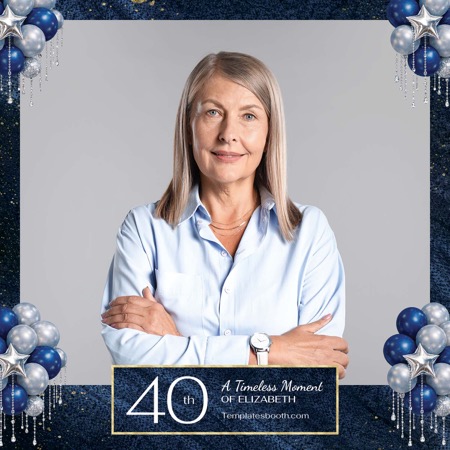 Modèle de cabine photo pour fête d'anniversaire bleue