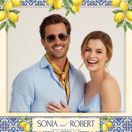 Modèle de cabine photo pour mariage bleu citron