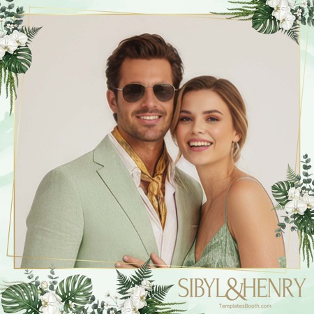 Modèle de Photomaton de Mariage Vert Doux