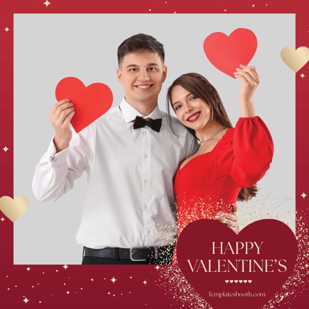 Modèle de cabine photo pour la Saint-Valentin en rouge et or