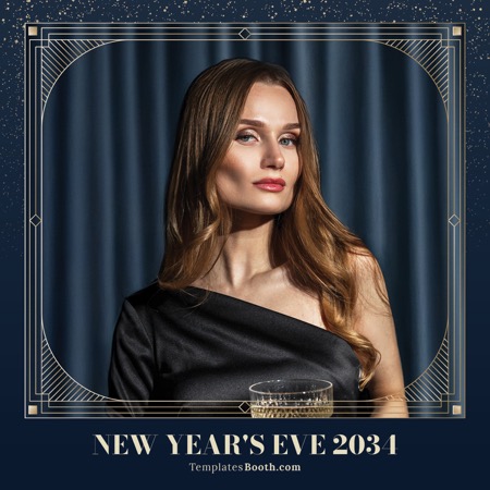 Modèle de cabine photo bleu et or pour le Nouvel An