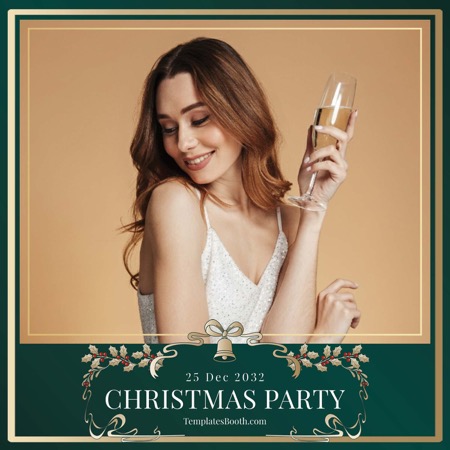 Modèle de cabine photo Noël vert et or