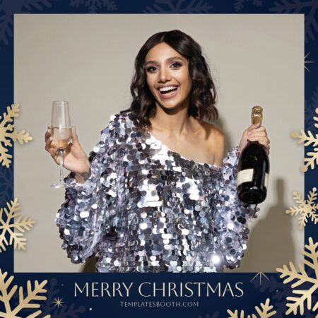 Modèle de cabine photo Noël bleu et or