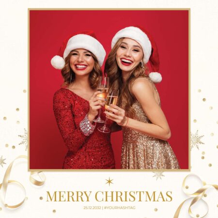 Modèle de cabine photo Noël blanc et or