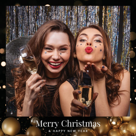 Modèle de cabine photo Noël boules dorées