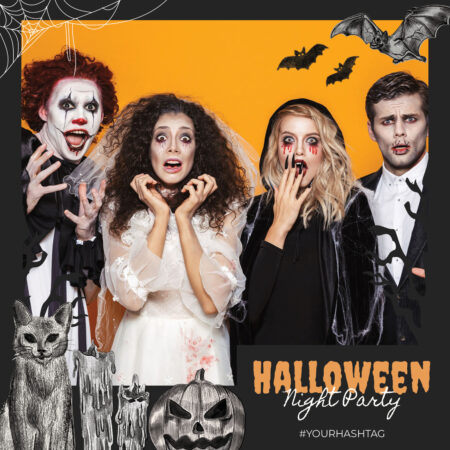 Modèle de cabine photo Halloween dessiné à la main